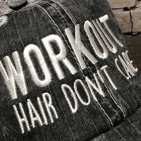 "Workout Hair Don’t Care" Embroidered Cap - Picture 2 of 7
